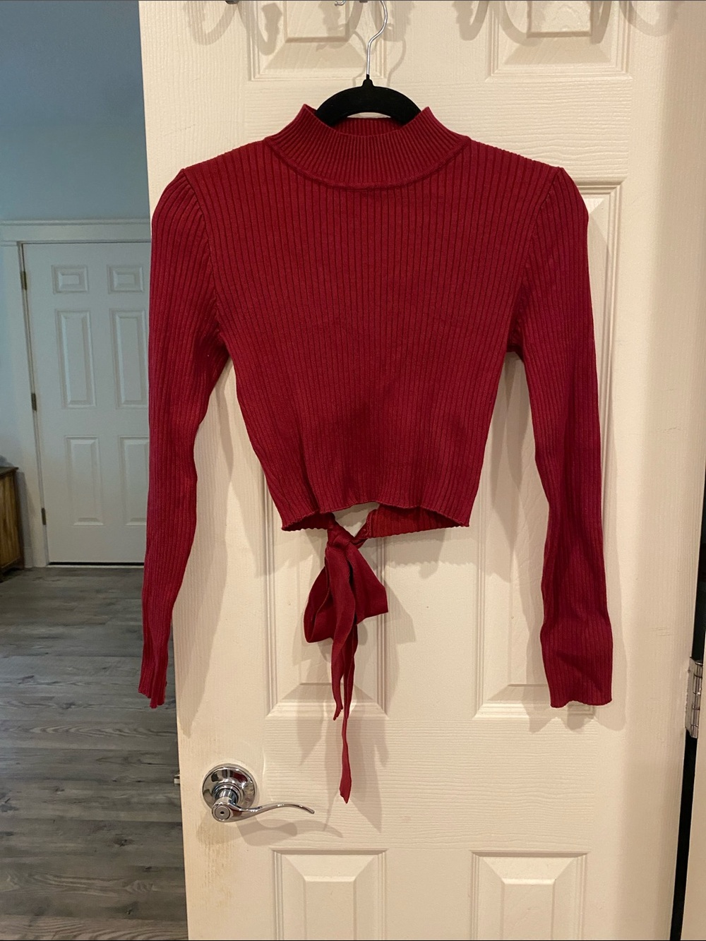 Madden Girl Burgundy Ribbed Tie-Front Long Sleeve Top
